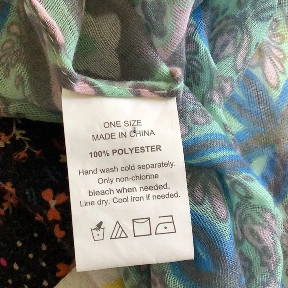 Infinity scarf blue pink turquoise and gray one size 100% polyester versatile